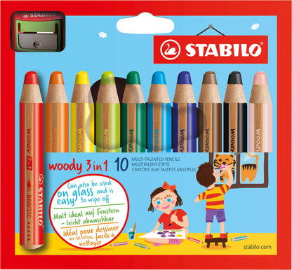 STABILO Farbstifte Woody 3 in 1 880/10-2 10 Farben Etui, Spitzer