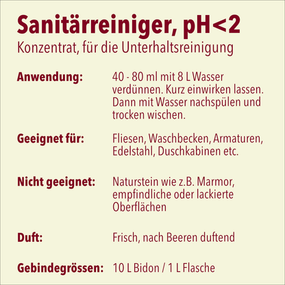 Sanitärreiniger, gegen Kalkverunreinigungen, Konzentrat, pH <2, 10 Liter