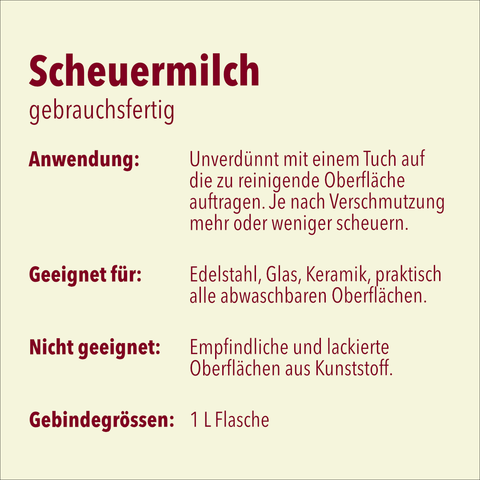 Scheuermilch, sgrassante, Ph 8-9, bottiglia da 1 litro