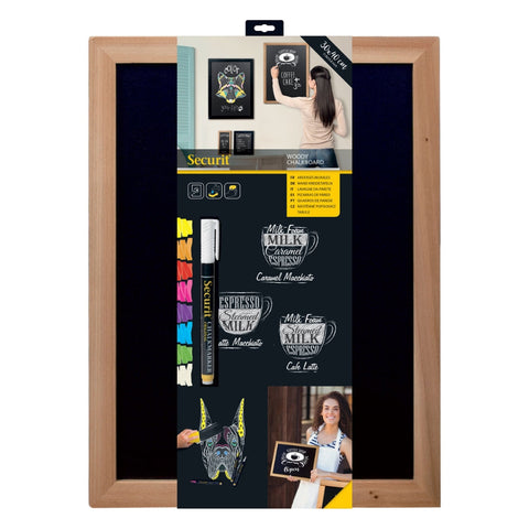 Securit® Wandkreidetafel Budget – Holzrahmen Hellbraun, 30x40cm