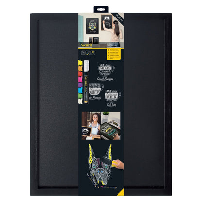 Securit® Wandkreidetafel Budget – Holzrahmen Schwarz, 40x60cm