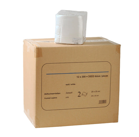 Servietten Cocktail 24 x 24 cm, bianco, 2-strato, 1/4 piega, 3600 pezzi