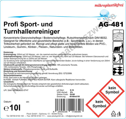 Sport- en turnhallenreiniger, pH-waarde 10, 10 liter
