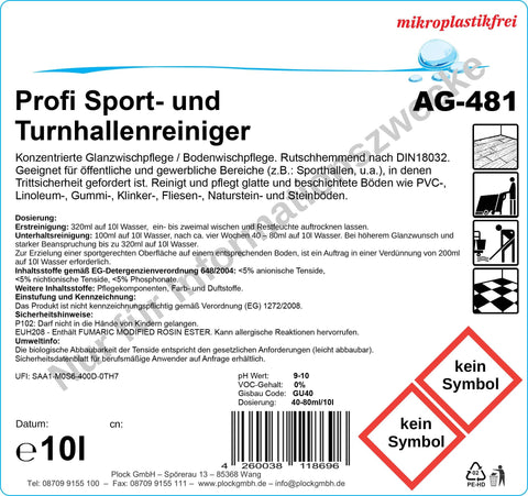 Sport- en turnhallenreiniger, pH-waarde 10, 10 liter