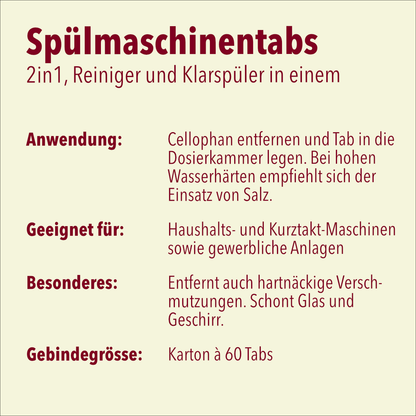 Tabs per lavastoviglie 2 fasi, 60 pezzi, valore di pH 10
