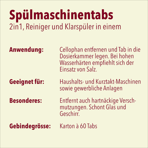 Tabs per lavastoviglie 2 fasi, 60 pezzi, valore di pH 10