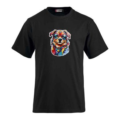 T-Shirt inklusive bedrucktem Motiv eines Hundes mit Brille. Ein individueller Wunschtext kann hinzugefügt werden