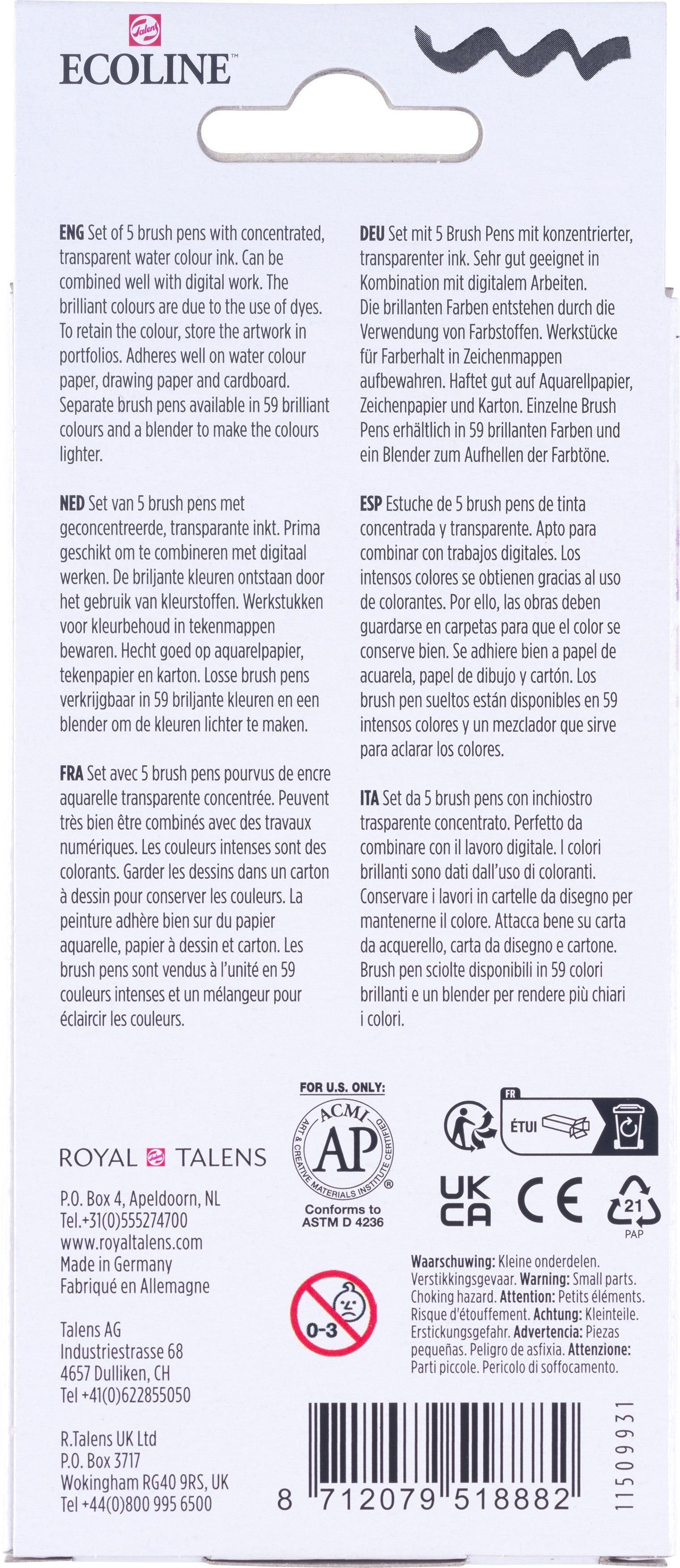 TALENS Ecoline Brush Pen Set 11509931 pastel 5 Stück