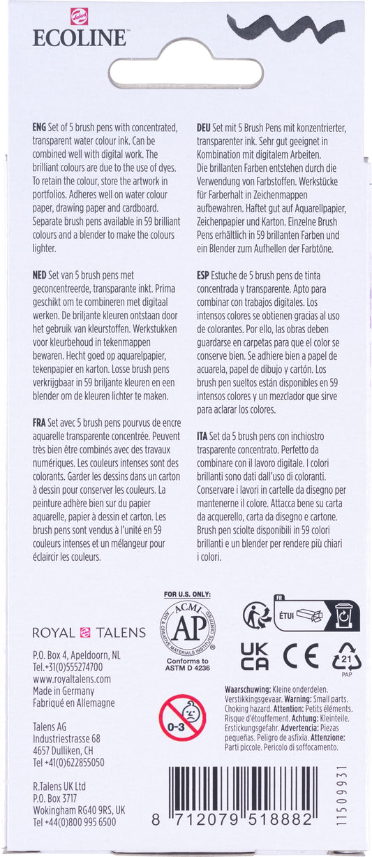 TALENS Ecoline Brush Pen Set 11509931 pastel 5 Stück
