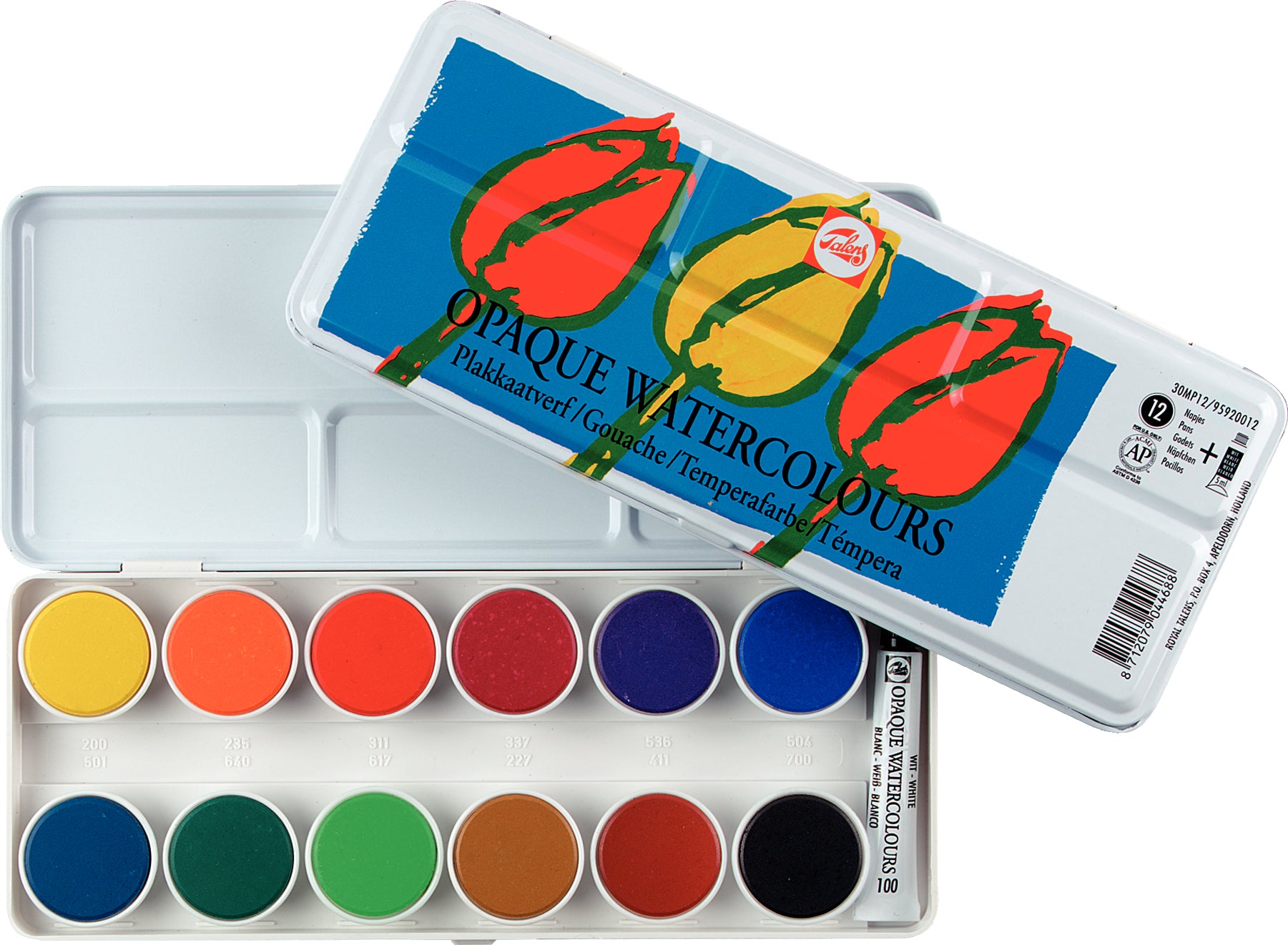 TALENS Deckfarbe Aquarell Set 95920012 12 Farben + 1 Tube weiss