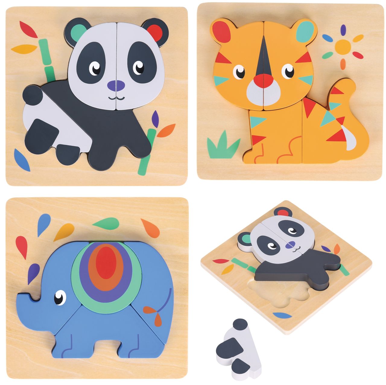 Puzzle-Set mit Panda, Elefant, Giraffe