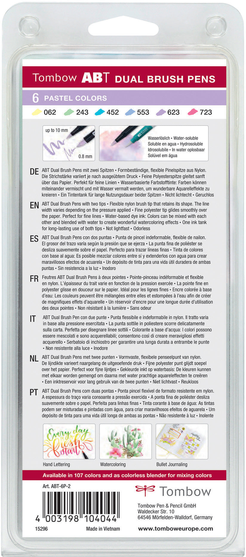 TOMBOW ABT Dual Brush Pen ABT-6P-2 6er Set Pastellfarben