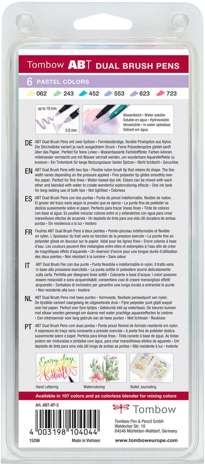 TOMBOW ABT Dual Brush Pen ABT-6P-2 6er Set Pastellfarben