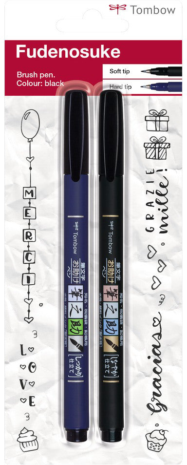 TOMBOW Kalligraphie-Set WS-BH/BS WS-BHS-2P Fudenosuke, schwarz 2 Stück