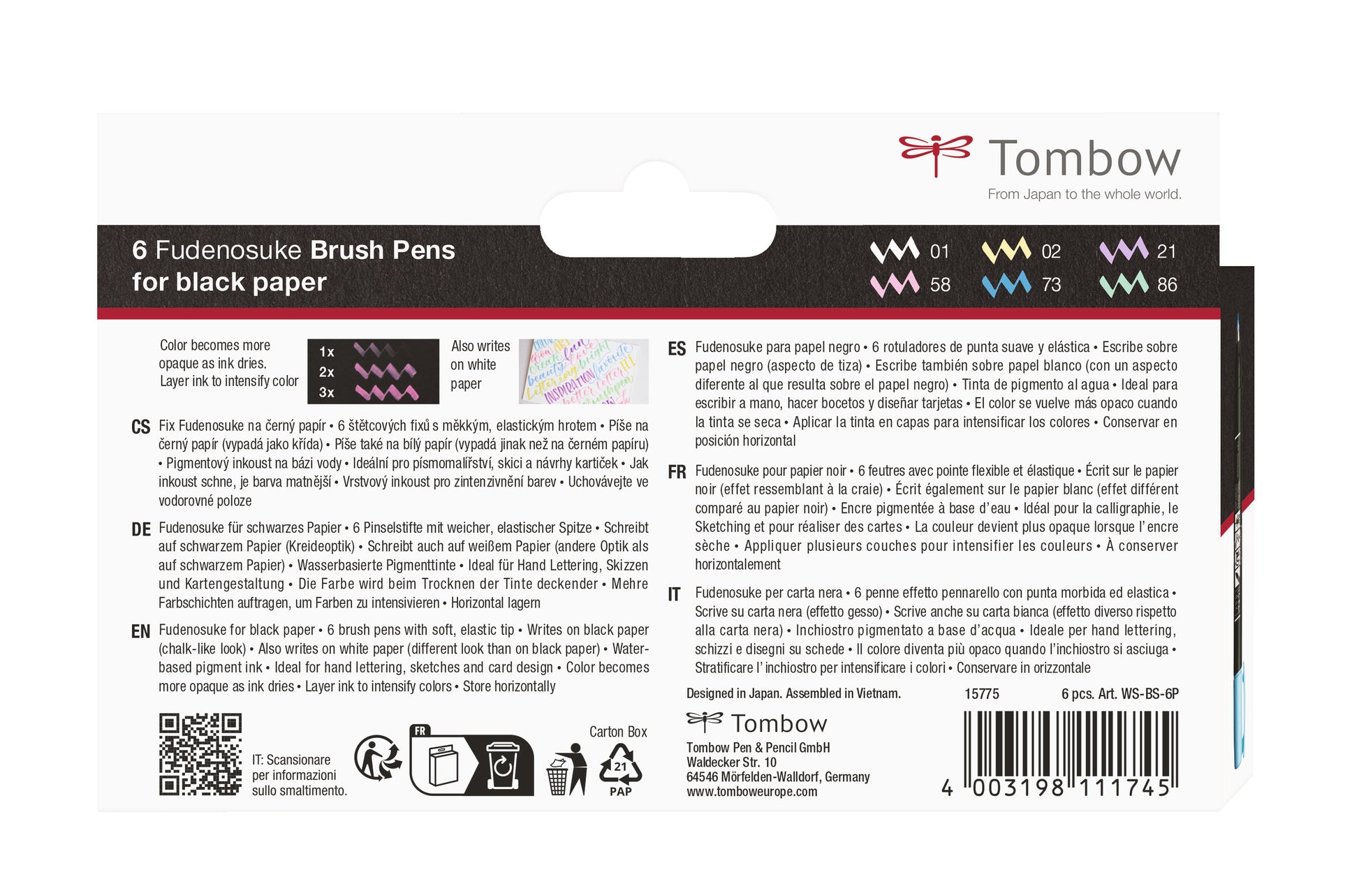 TOMBOW Kalligraphie-Set WS-BS WS-BS-6P Fudenosuke, pastel 6 Stück