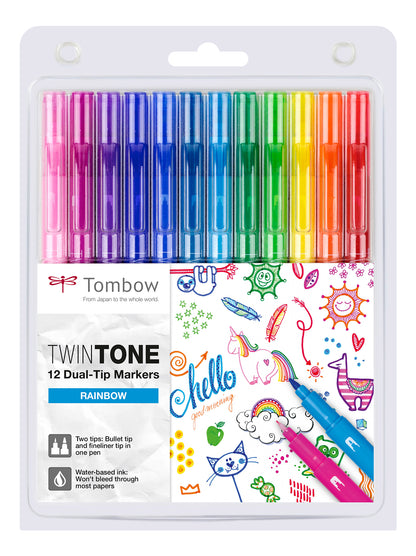 TOMBOW Fasermaler TwinTone Marker WS-PK-12P-3 Rainbow 12-tlg.