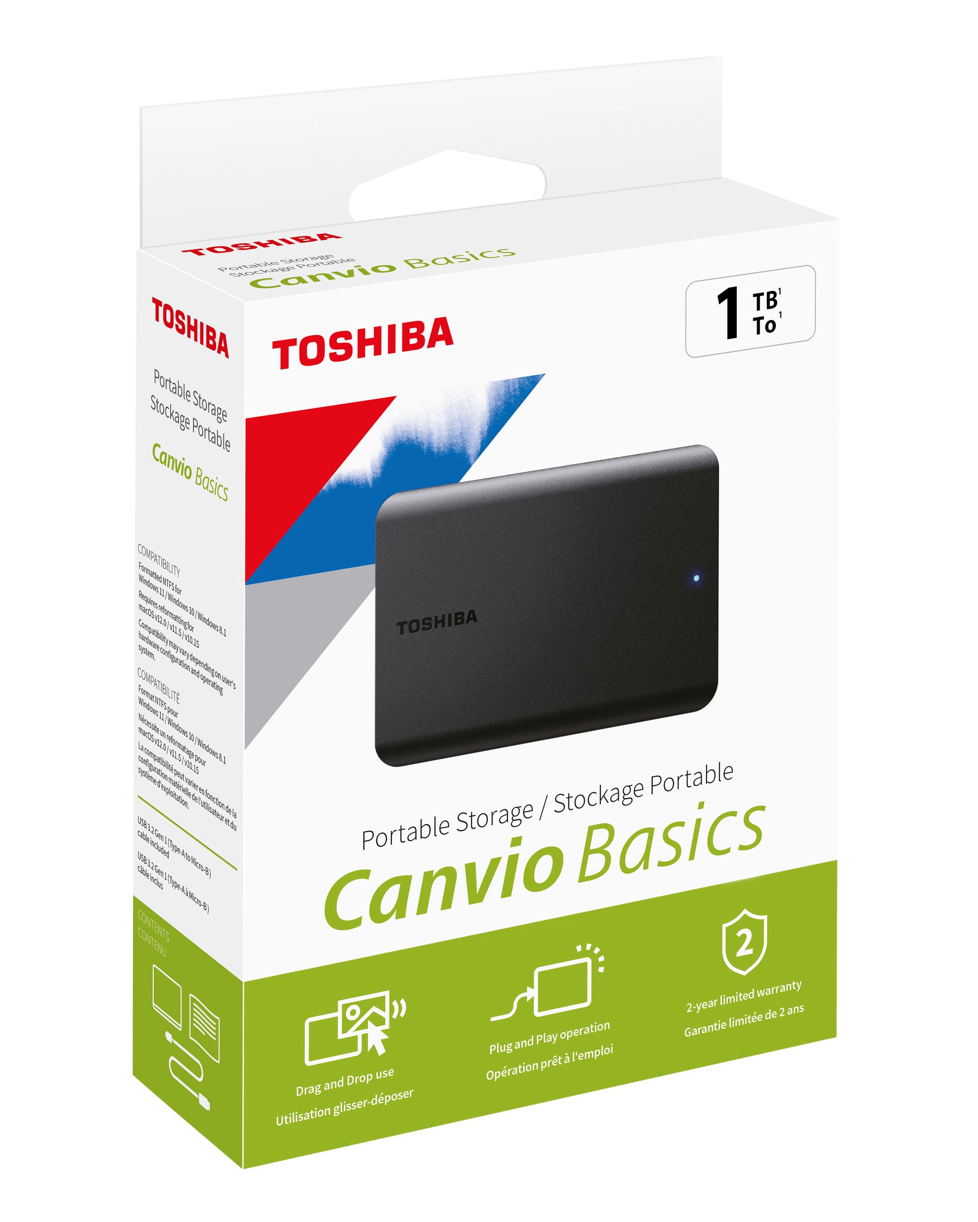 TOSHIBA HDD CANVIO BASICS 1TB HDTB510EK3AA USB 3.2 2.5 inch black