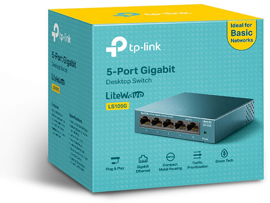 TP-LINK LiteWave 5-Port Switch LS105G 8GB RJ45 Ports, Steel Case