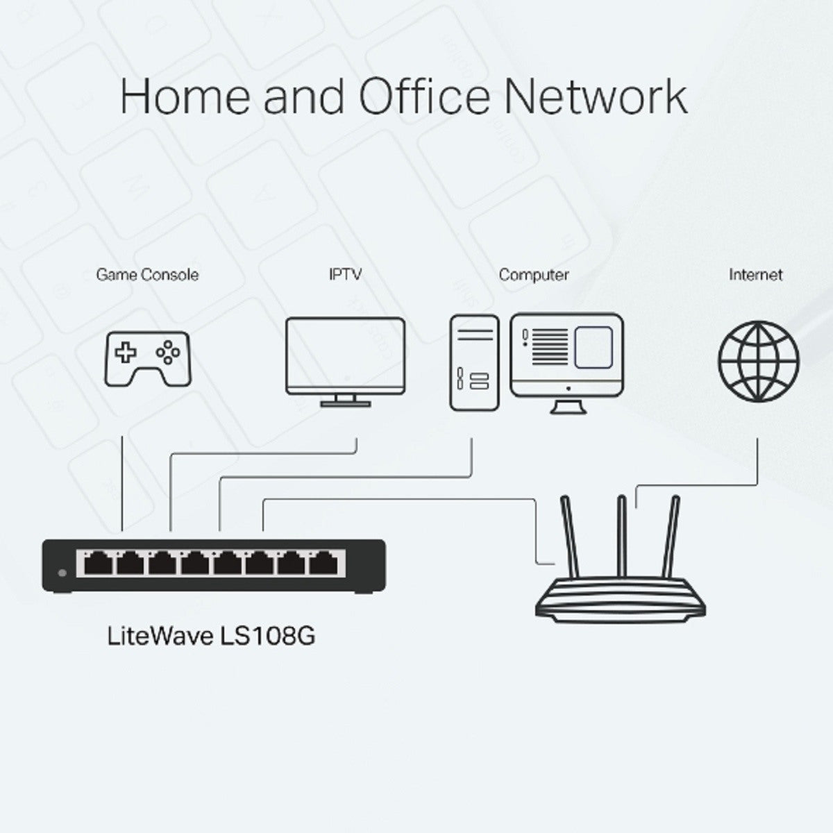 TP-LINK LiteWave 8-Port Switch LS108G 8GB RJ45 Ports, Steel Case