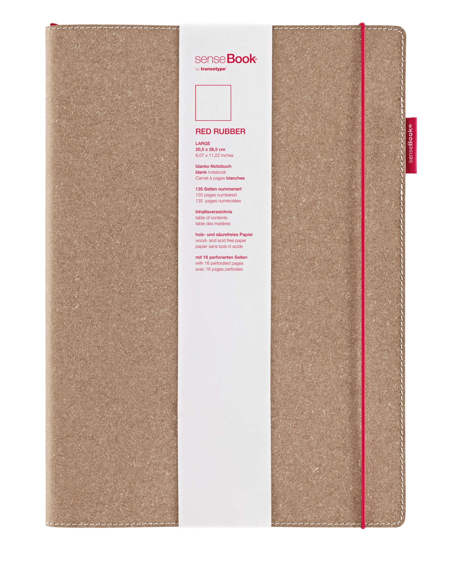TRANSOTYPE senseBook RED RUBBER A4 75020402 kariert, L, 135 Seiten beige