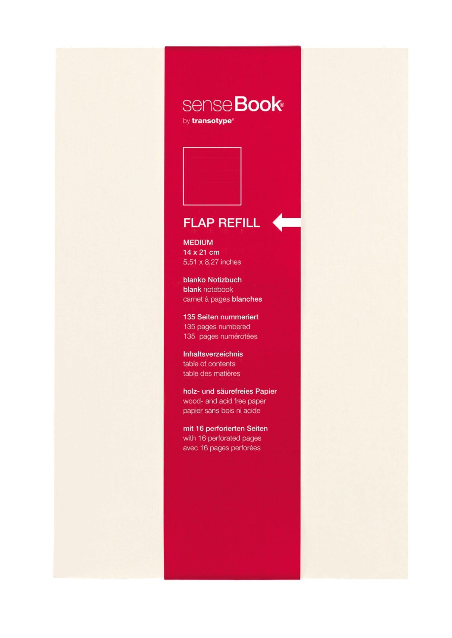TRANSOTYPE senseBook FLAP REFILL A5 75510501 liniert, M, 135 Seiten beige