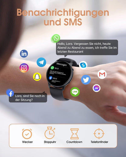 TUYOMA Smartwatch Damen, 1,3 Zoll Touchscreen Fitnessuhr Damen, IP68 Wasserdicht Sportuhr Schrittzähler mit Herzfrequenz, SpO2, Schlafmonitor, für iOS und Android