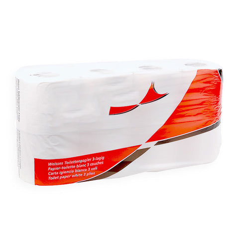 Toilettenpapier, 3-lagig, Zellstoff weiss, 8 Rollen à 250 Blatt