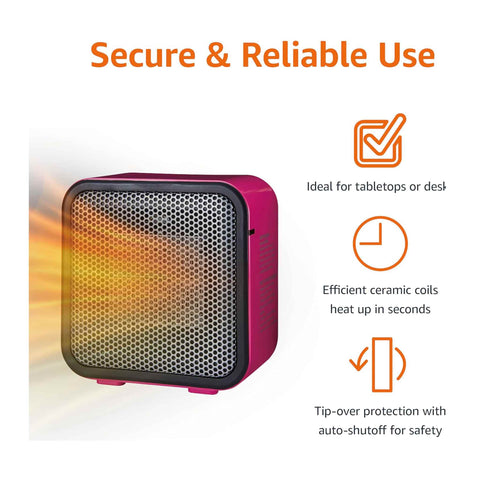 Keramik Raumheizung, Mini Heizung für Büro Schreibtisch, Tragbare Zeltheizung für Camping (Innenbereich), 500W, mit Kippschutz, Leicht (0.6 kg), Pink, 15.0 x 8.1 x 15.2 cm