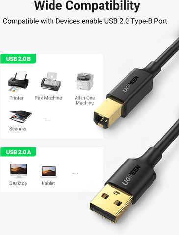 UGREEN Cable USB 2.0 AM/BM Print 10351 3m, Black