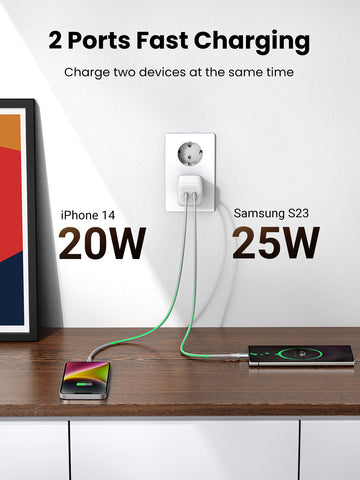 UGREEN USB C Wallcharger Nexode 15327 Dual,45WPD,GaN,White