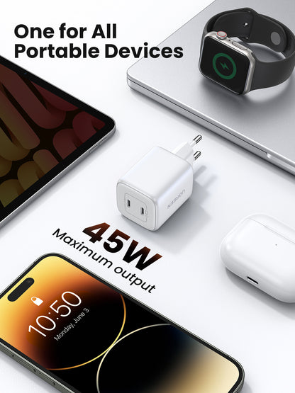 UGREEN USB C Wallcharger Nexode 15327 Dual,45WPD,GaN,White