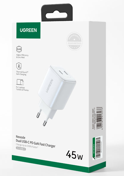 UGREEN USB C Wallcharger Nexode 15327 Dual,45WPD,GaN,White