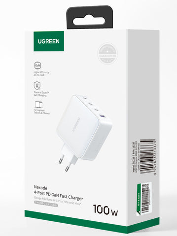 UGREEN USB Wallcharger Nexode 100W 15337 4-Port,PD,GaN, White