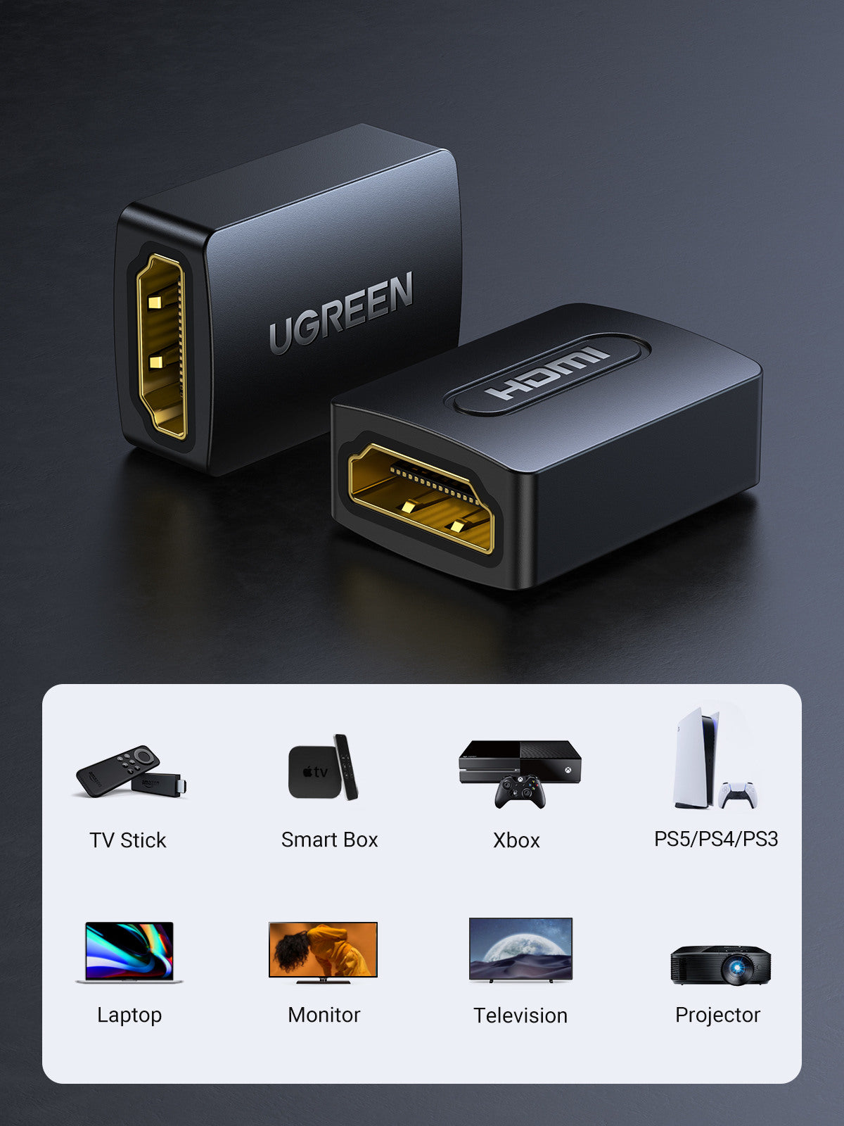 UGREEN Adapter HDMI Female/Female 20107 Black, (BB)