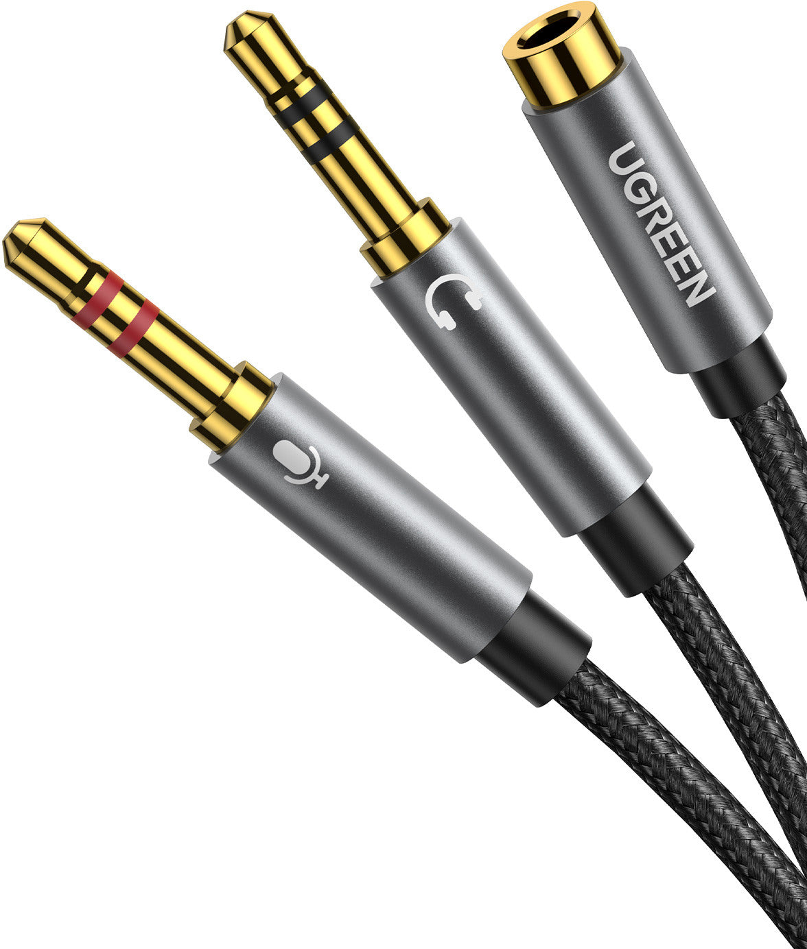 UGREEN Audio Cable 3.5mm Fem./2 Male 20899 aluminum Case, Black, (BB)