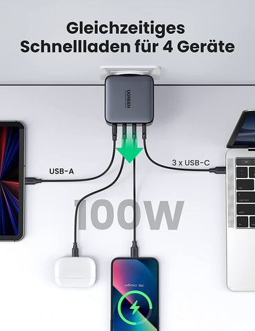 UGREEN USB Wallcharger Nexode 100W 40747 4-Port,PD,GaN,Grey