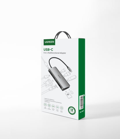 UGREEN USB-C Hub 9in1 HDMI ,VGA,RJ45 40873 SD TF,3xUSB-A,USB-C PD,silver