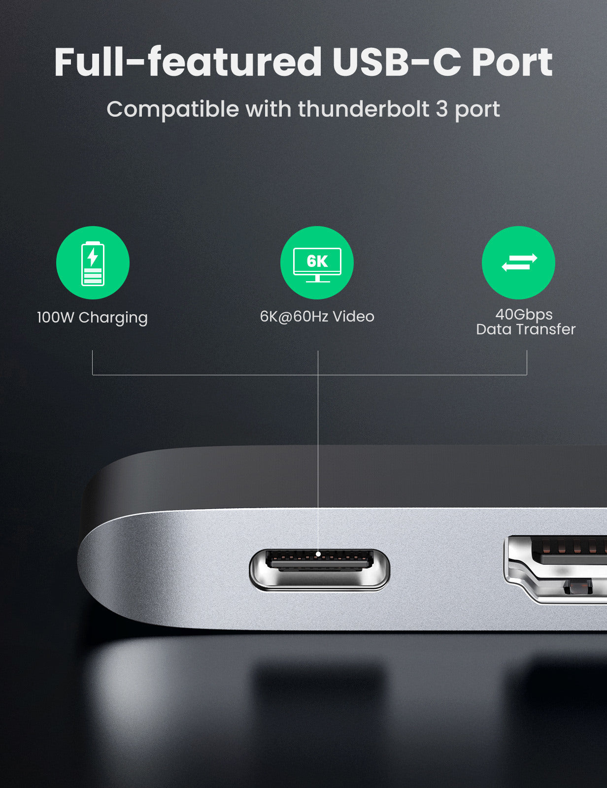 UGREEN USB-C 5in2 Hub, Grey 60559 HDMI,3xUSB-A,USB-C MB Pro/Air