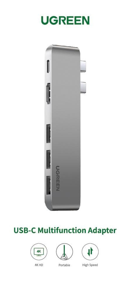 UGREEN USB-C 5in2 Hub, Grey 60559 HDMI,3xUSB-A,USB-C MB Pro/Air