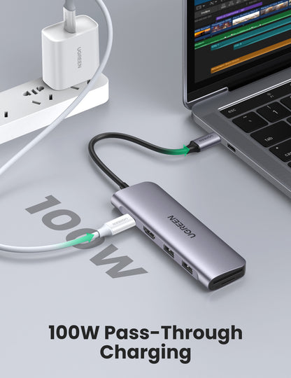 UGREEN USB-C Hub 6in1, Silver 70411 HDMI,2xUSB-A,SD TF,USB-C PD