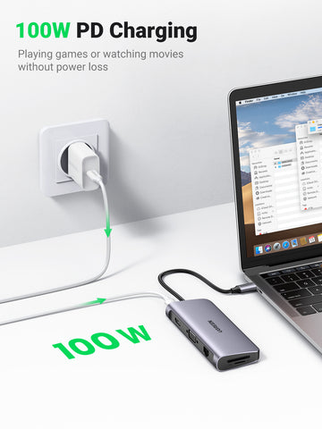 UGREEN USB-C Hub 10in1 HDMI,VGA,RJ45 80133 3.5mm,SD TF,3xUSB-A, USB-C PD