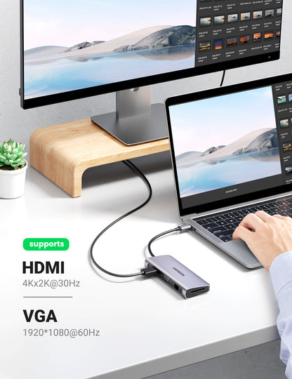 UGREEN USB-C Hub 10in1 HDMI,VGA,RJ45 80133 3.5mm,SD TF,3xUSB-A, USB-C PD