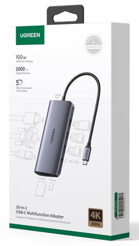 UGREEN USB-C Hub 10in1 HDMI,VGA,RJ45 80133 3.5mm,SD TF,3xUSB-A, USB-C PD