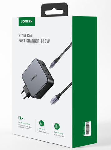 UGREEN USB Wallcharger Nexode 140W 90549 Bundle,GaN,USB-A+C,1.5m Cable