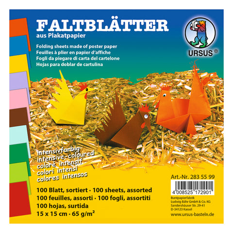URSUS Faltblätter Origami 15×15cm 2835599 10 Farben ass. 100 Blatt