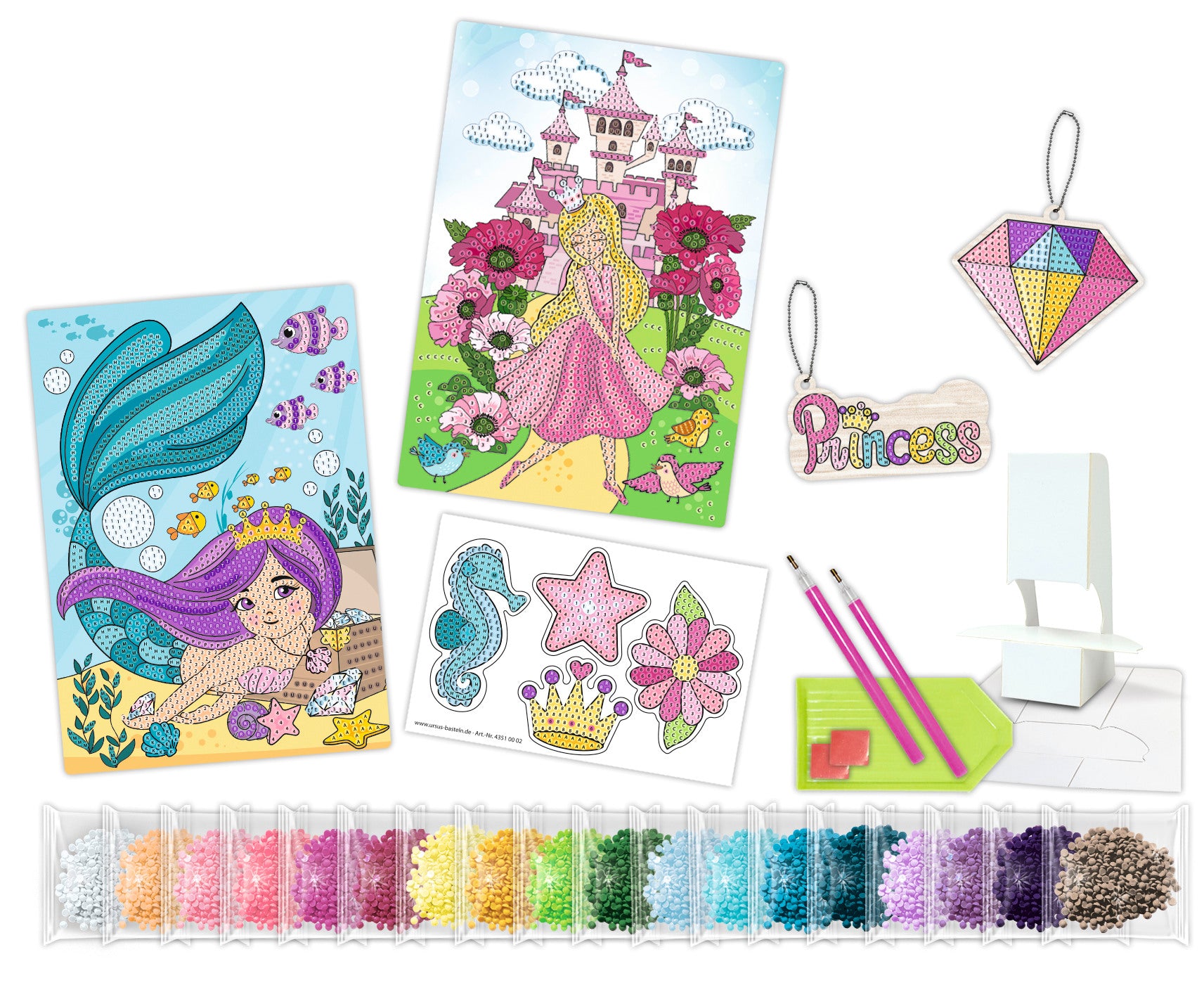URSUS Diamond Sticker Princess 43510002 2 Karten, 2 Anhänger