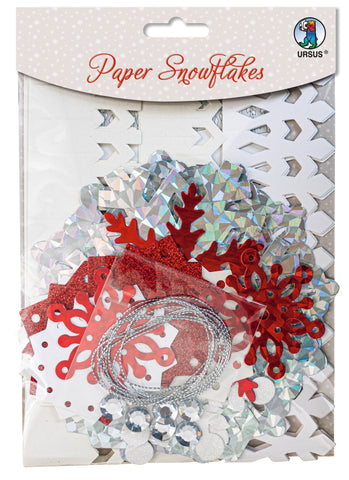 URSUS Papier Schneeflocken 56680002 rot,weiss,silber 6 Stück