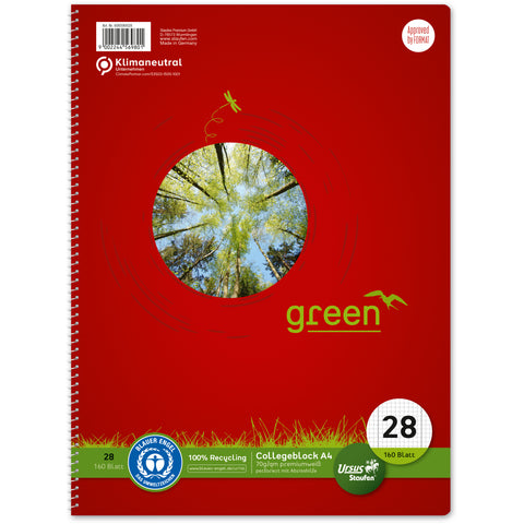URSUS Collegeblock green A4 608590028 kariert 5mm, 70g 160 Blatt