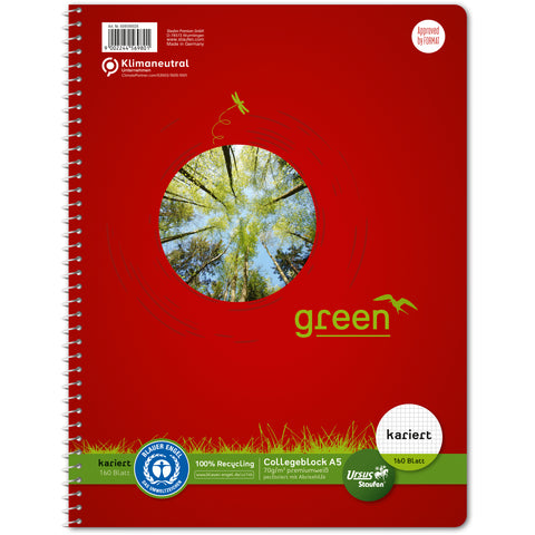 URSUS Collegeblock green A5 608592020 kariert 5mm, 70g 160 Blatt
