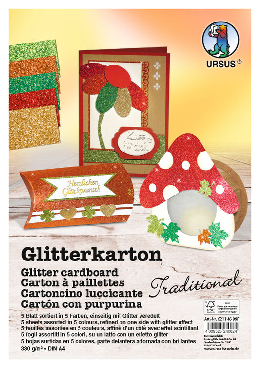 URSUS Fotokarton Traditional A4 62114699F 330g, glitzer, ass. 5 Blatt